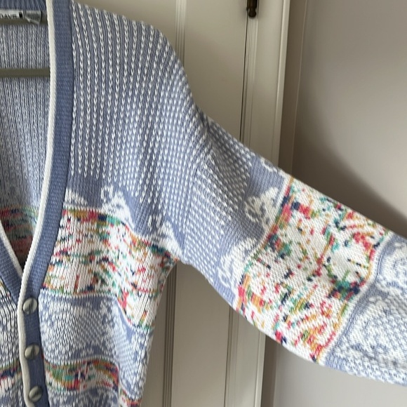 VTG 90S pastel chunky ramie cotton Blue and White Button-Up oversized Cardigan M - Picture 2 of 9